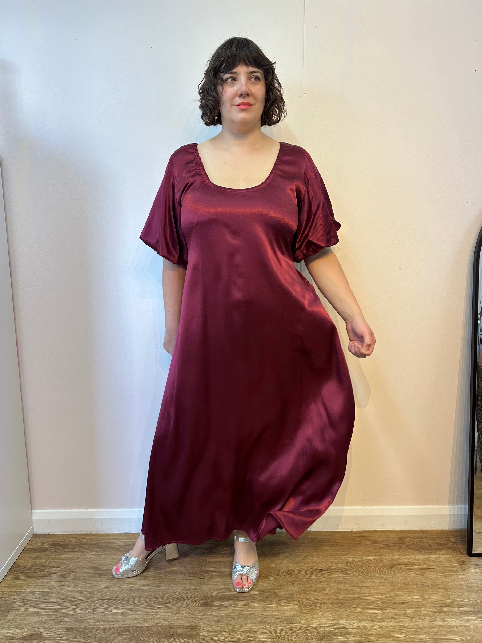 Burgundy Satin Goddess Dress size L