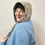 Reversible Quilted Hood - blue gingham/fairy floral