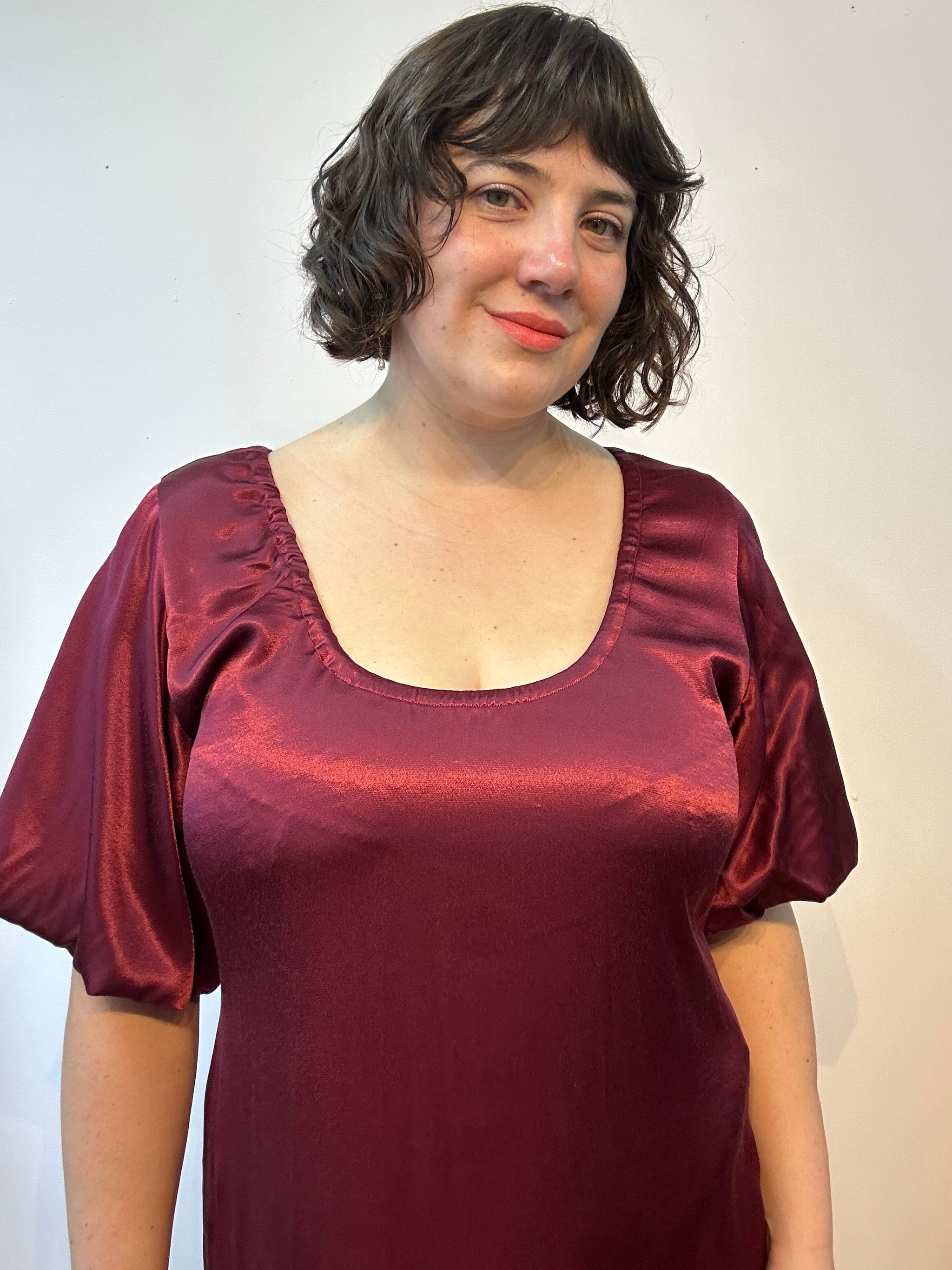 Burgundy Satin Goddess Dress size L