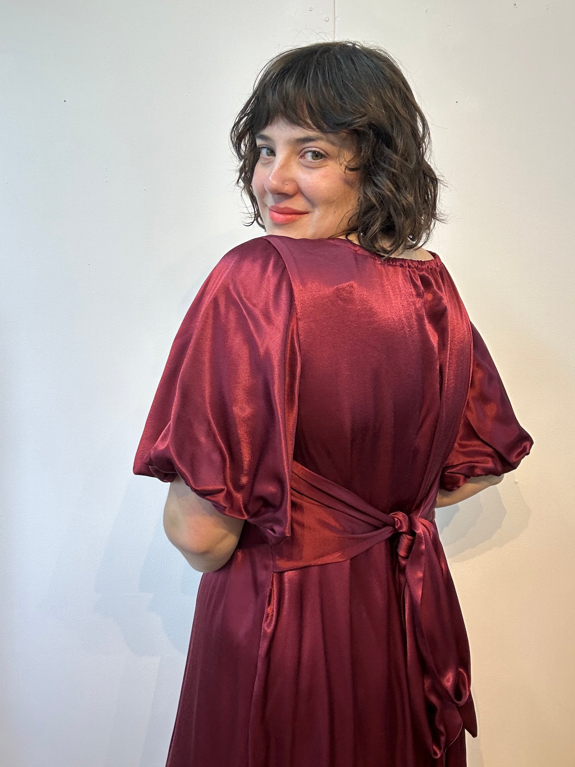 Burgundy Satin Goddess Dress size L