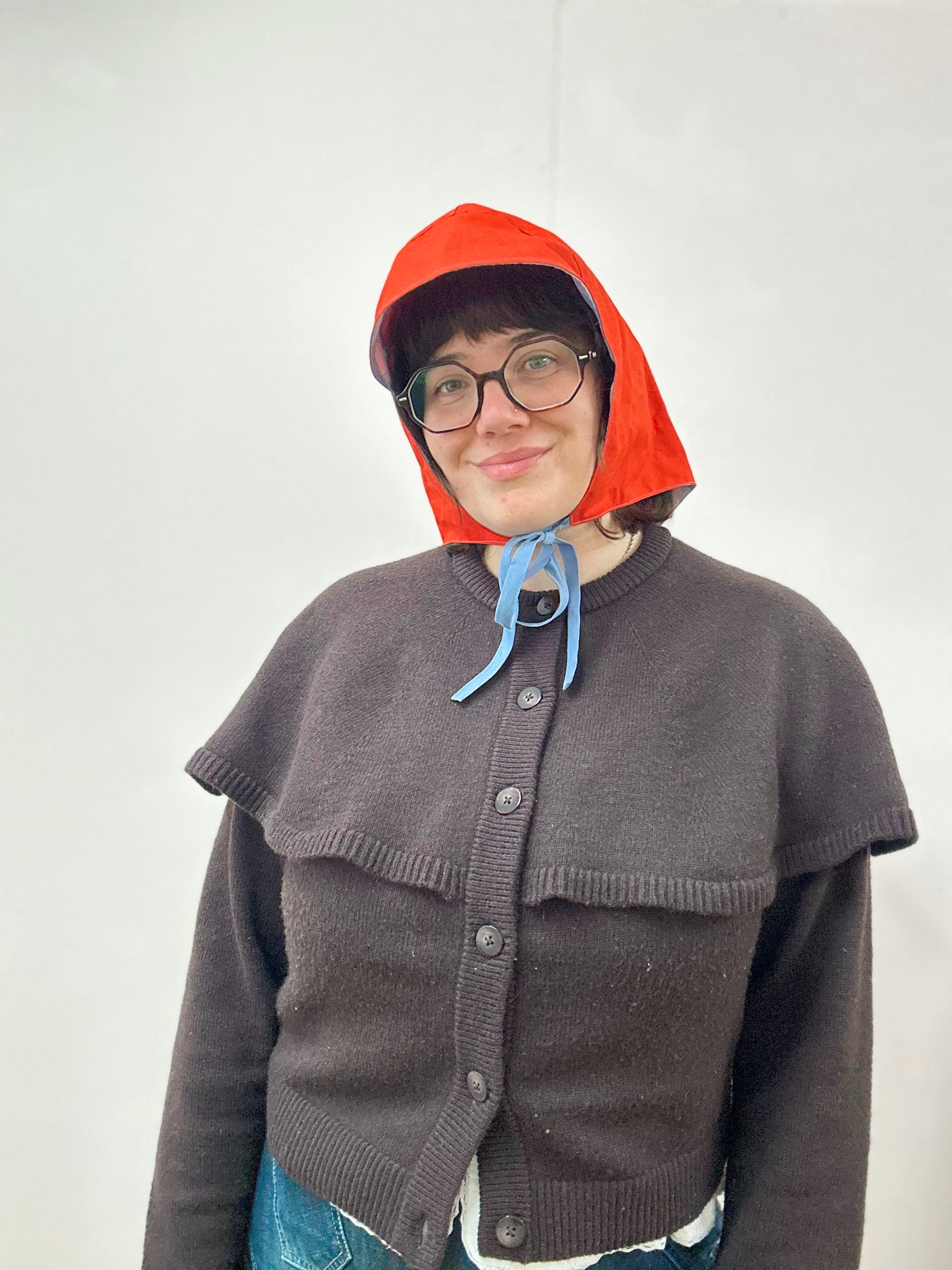Rain Hood: Red Waxed Cotton