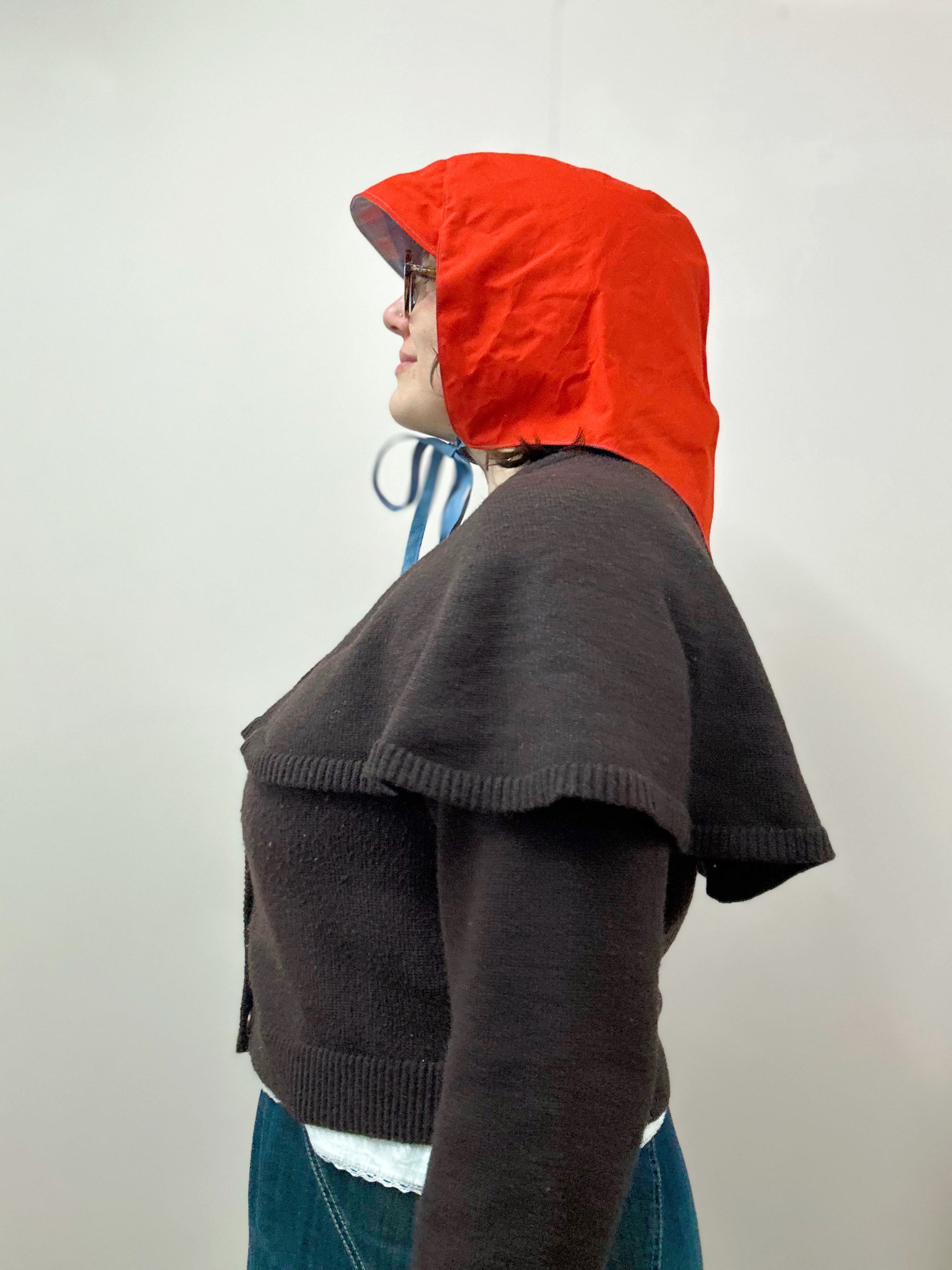Rain Hood: Red Waxed Cotton