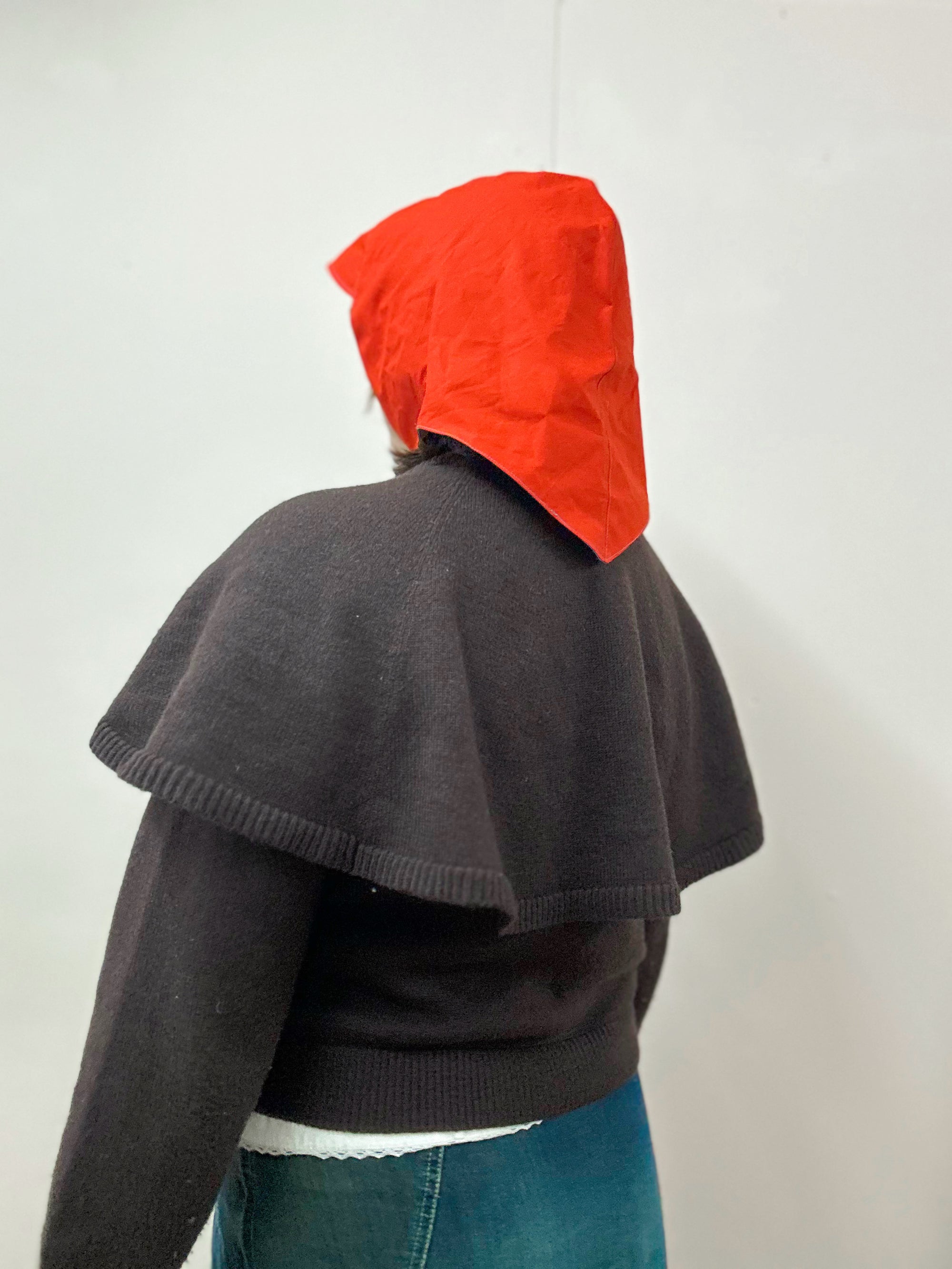 Rain Hood: Red Waxed Cotton