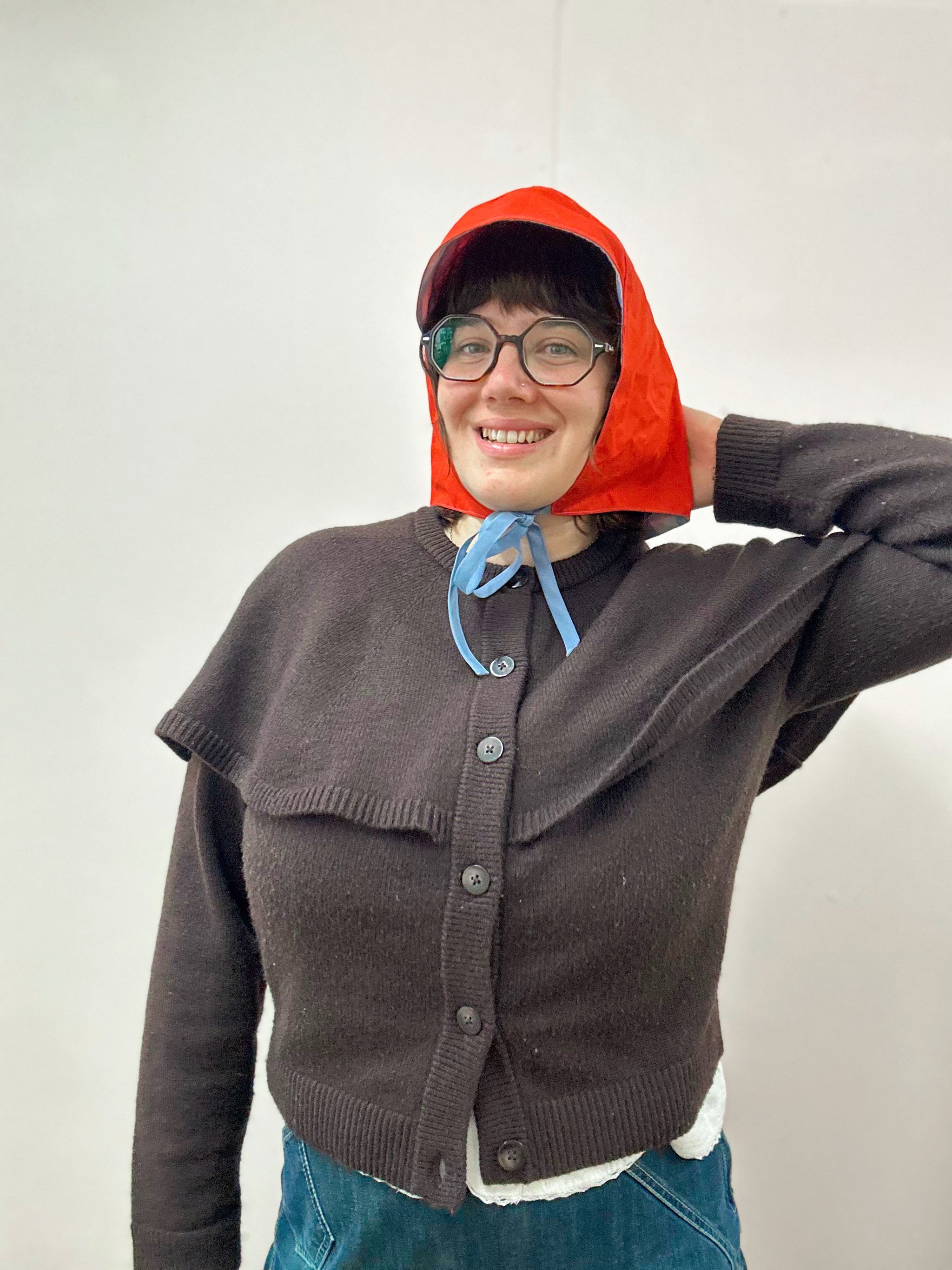 Rain Hood: Red Waxed Cotton