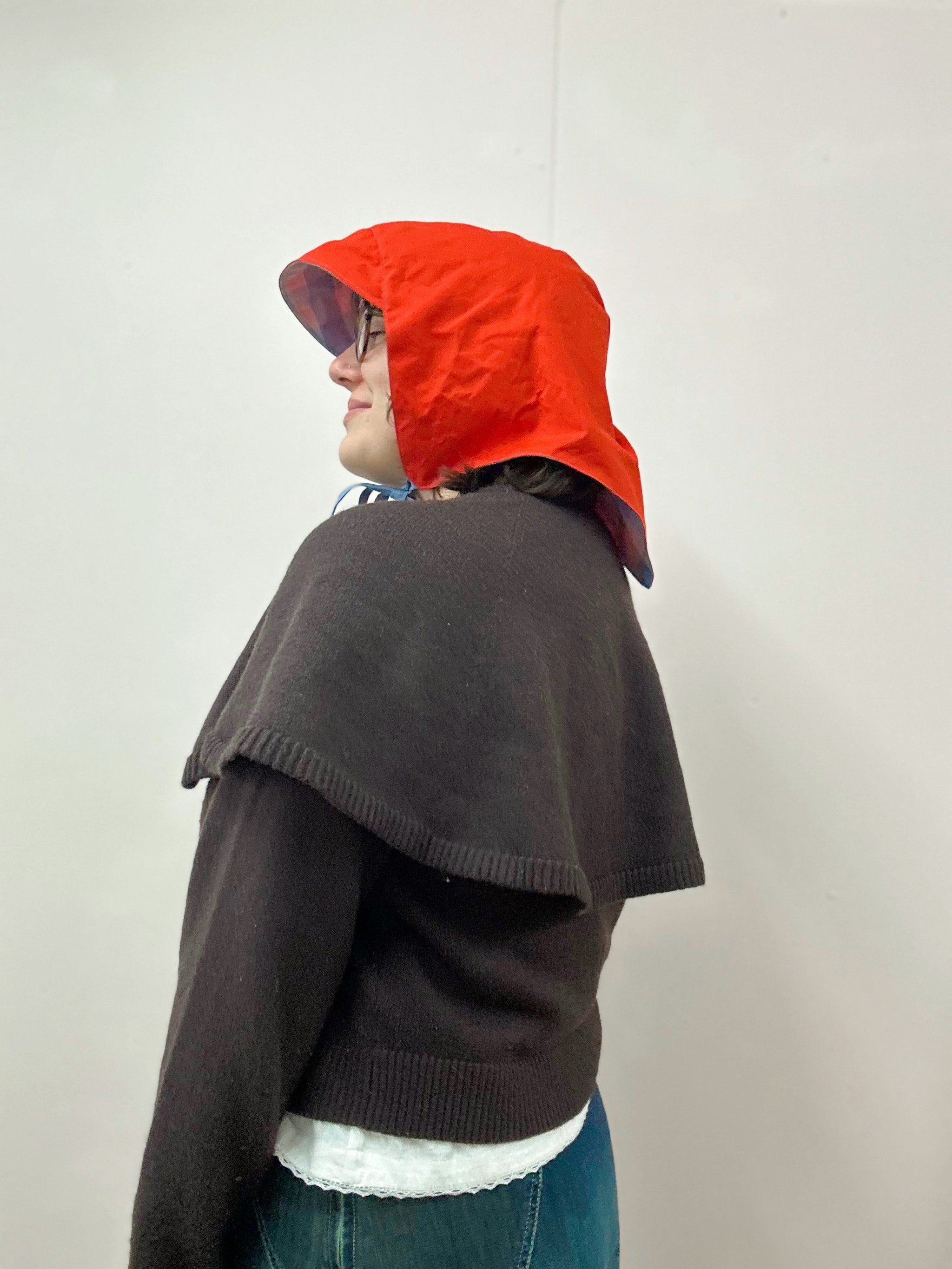 Rain Hood: Red Waxed Cotton