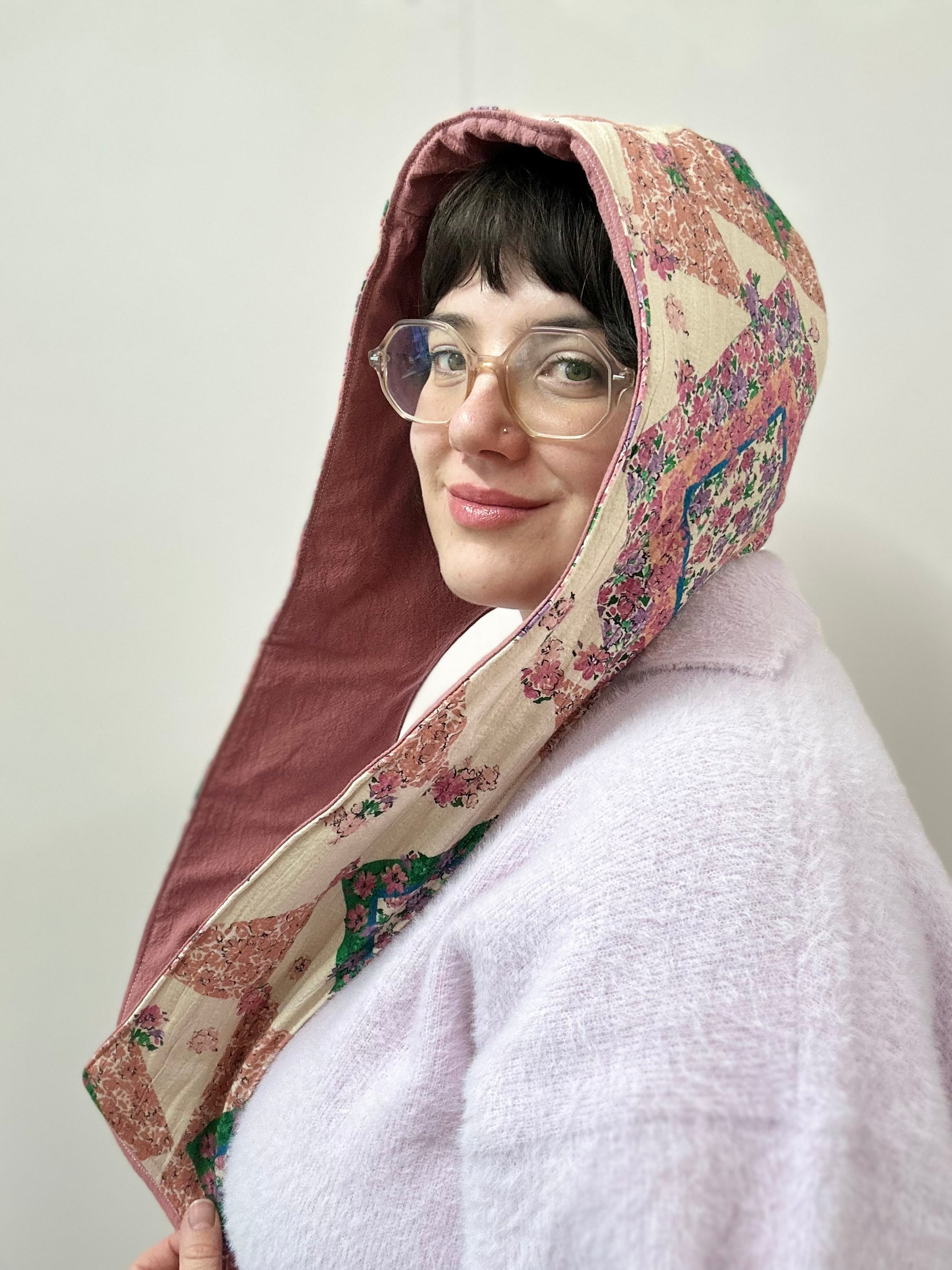 Reversible Quilted Hood - pink/multi