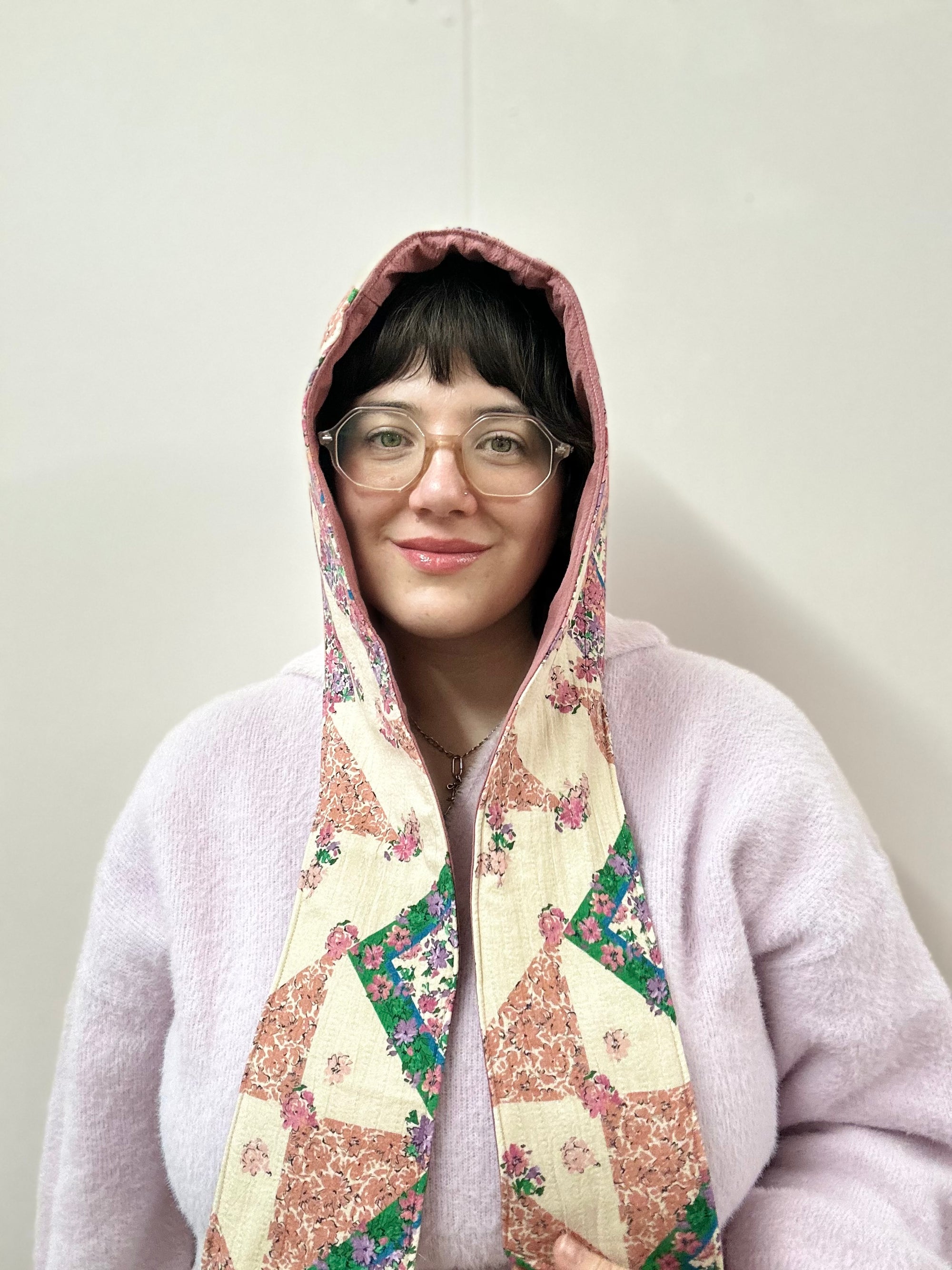 Reversible Quilted Hood - pink/multi
