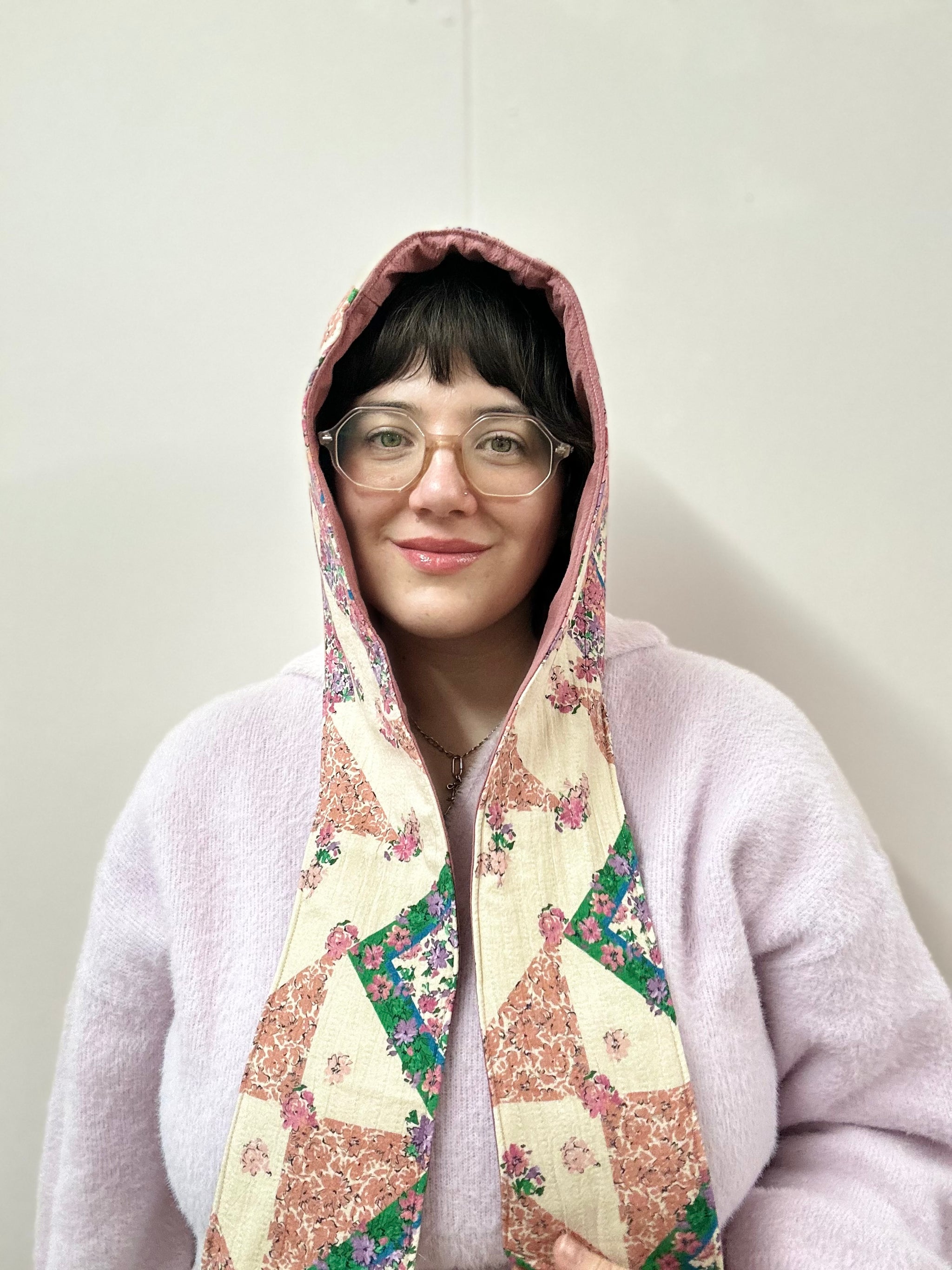 Reversible Quilted Hood - pink/multi