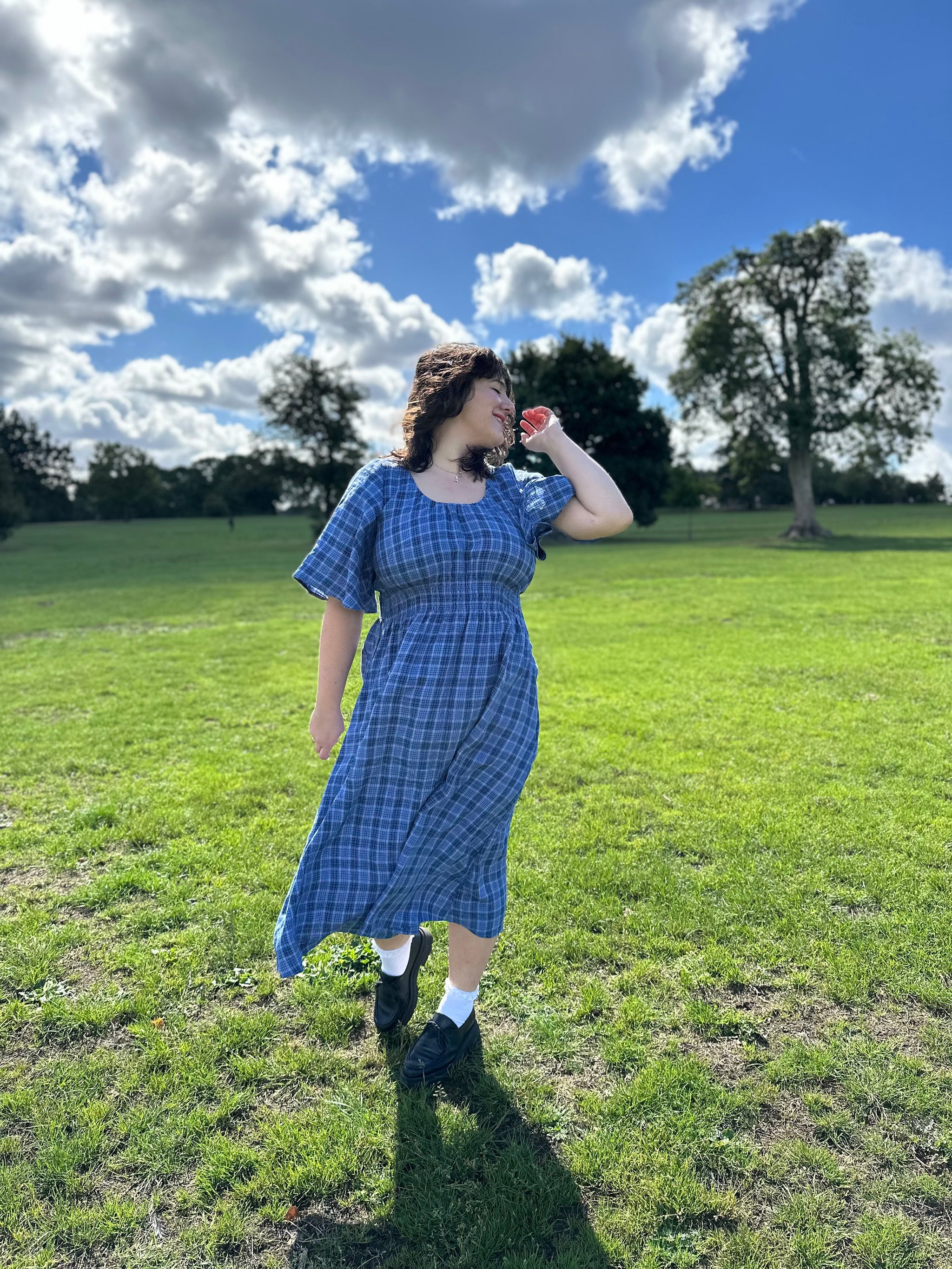 Linen check garden dress size S 10/12 (ready to ship)