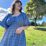Linen check garden dress size S 10/12 (ready to ship)