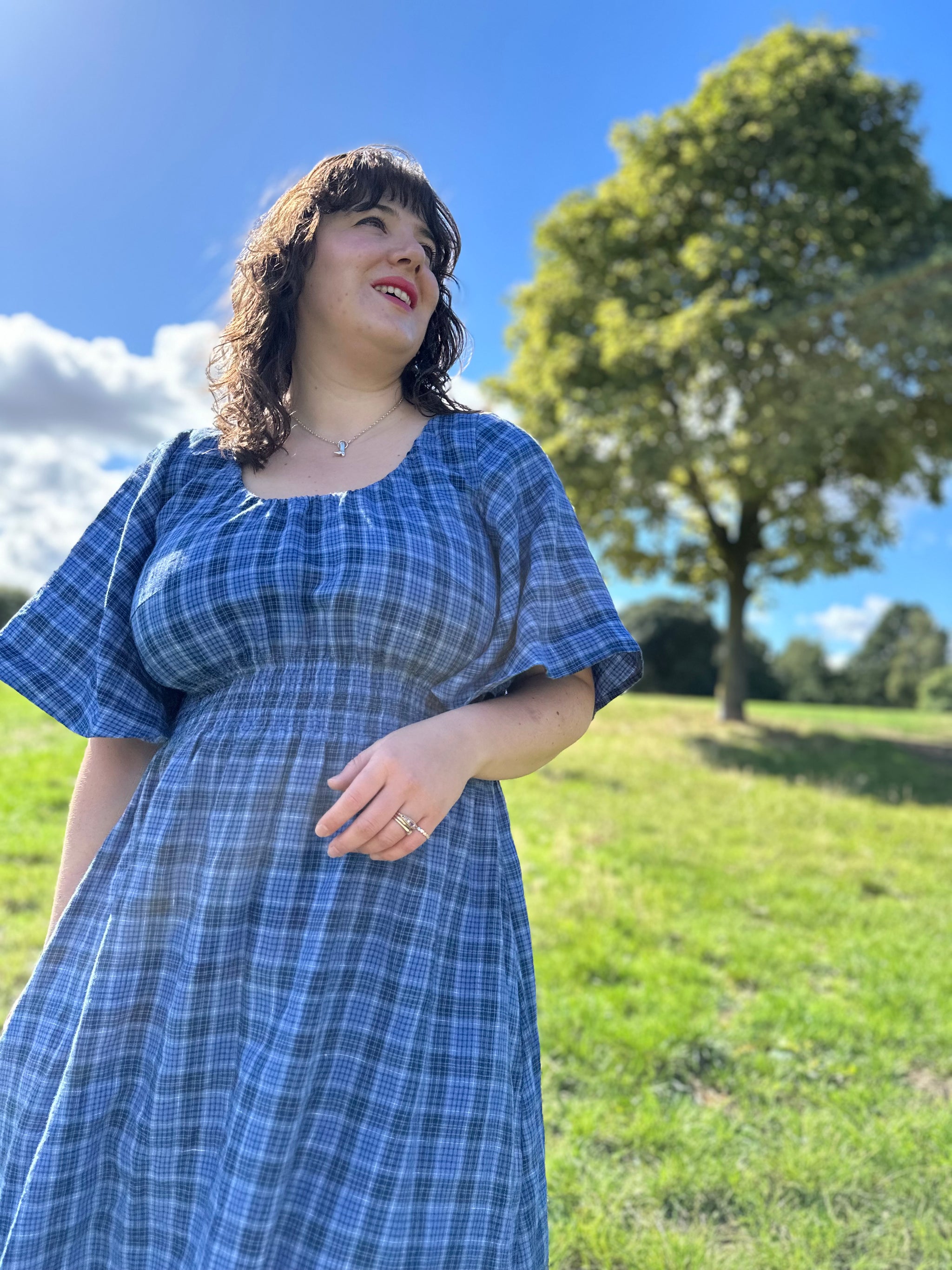 Linen check garden dress size S 10/12 (ready to ship)