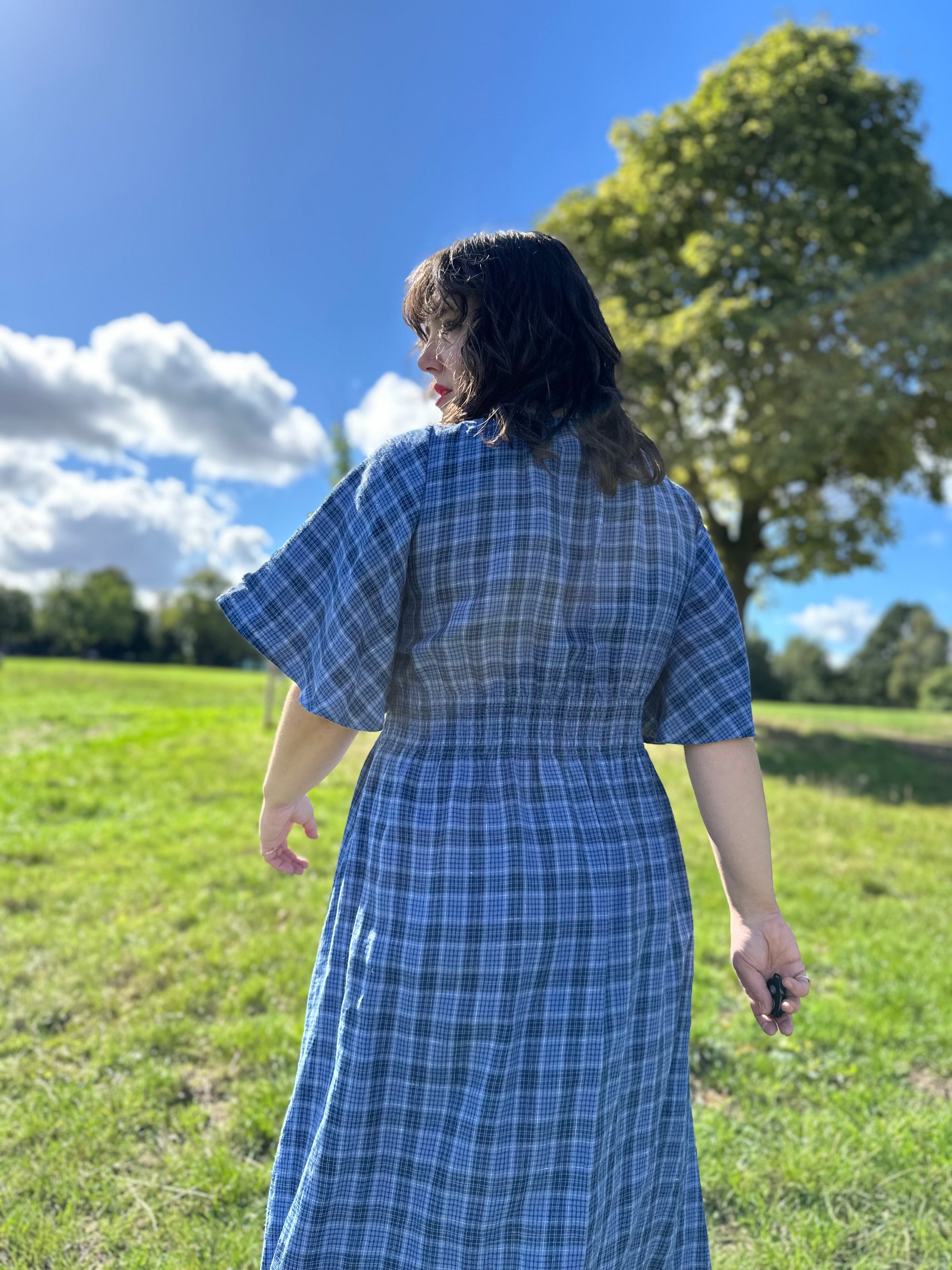 Linen check garden dress size S 10/12 (ready to ship)