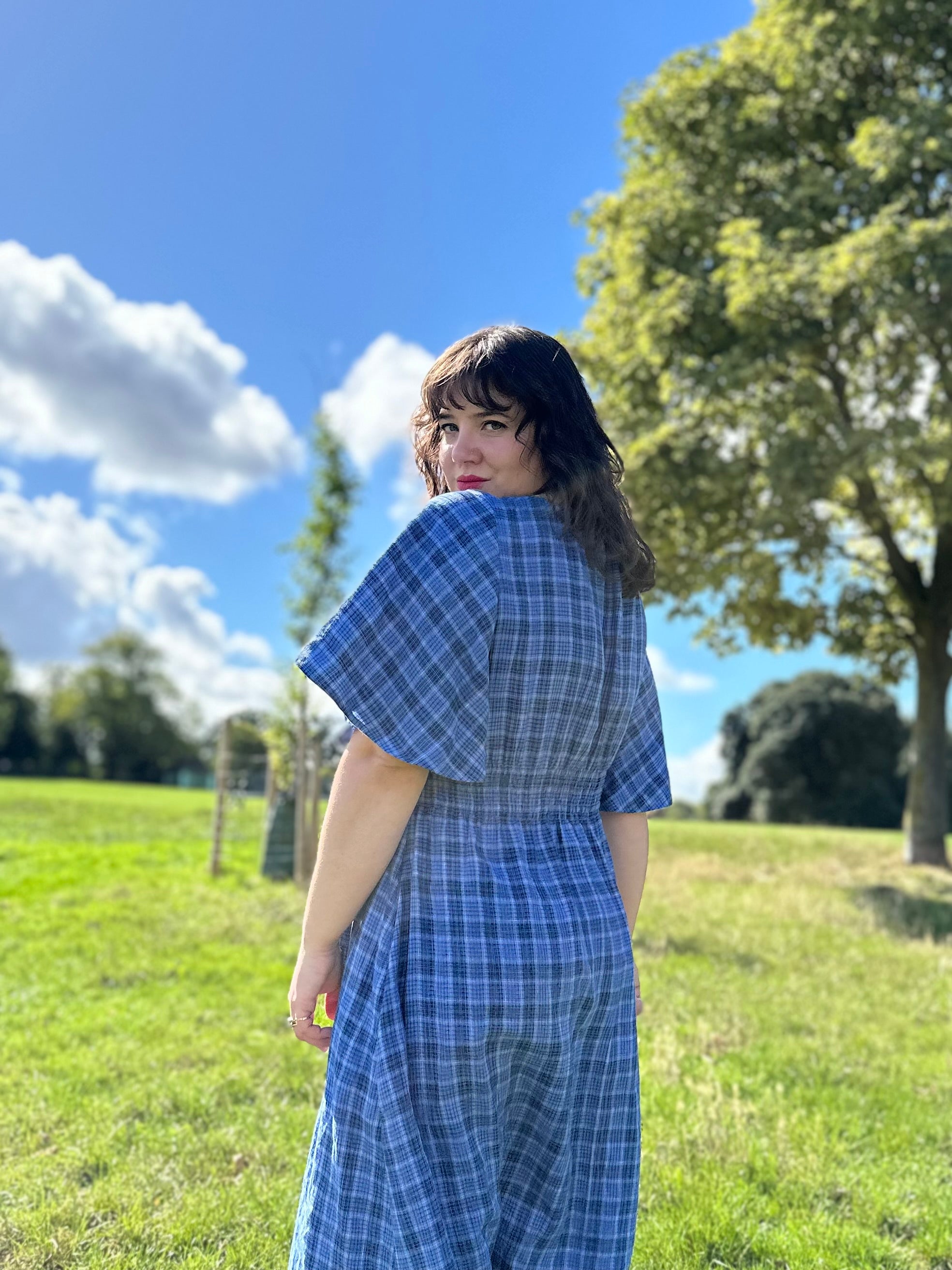 Linen check garden dress size S 10/12 (ready to ship)