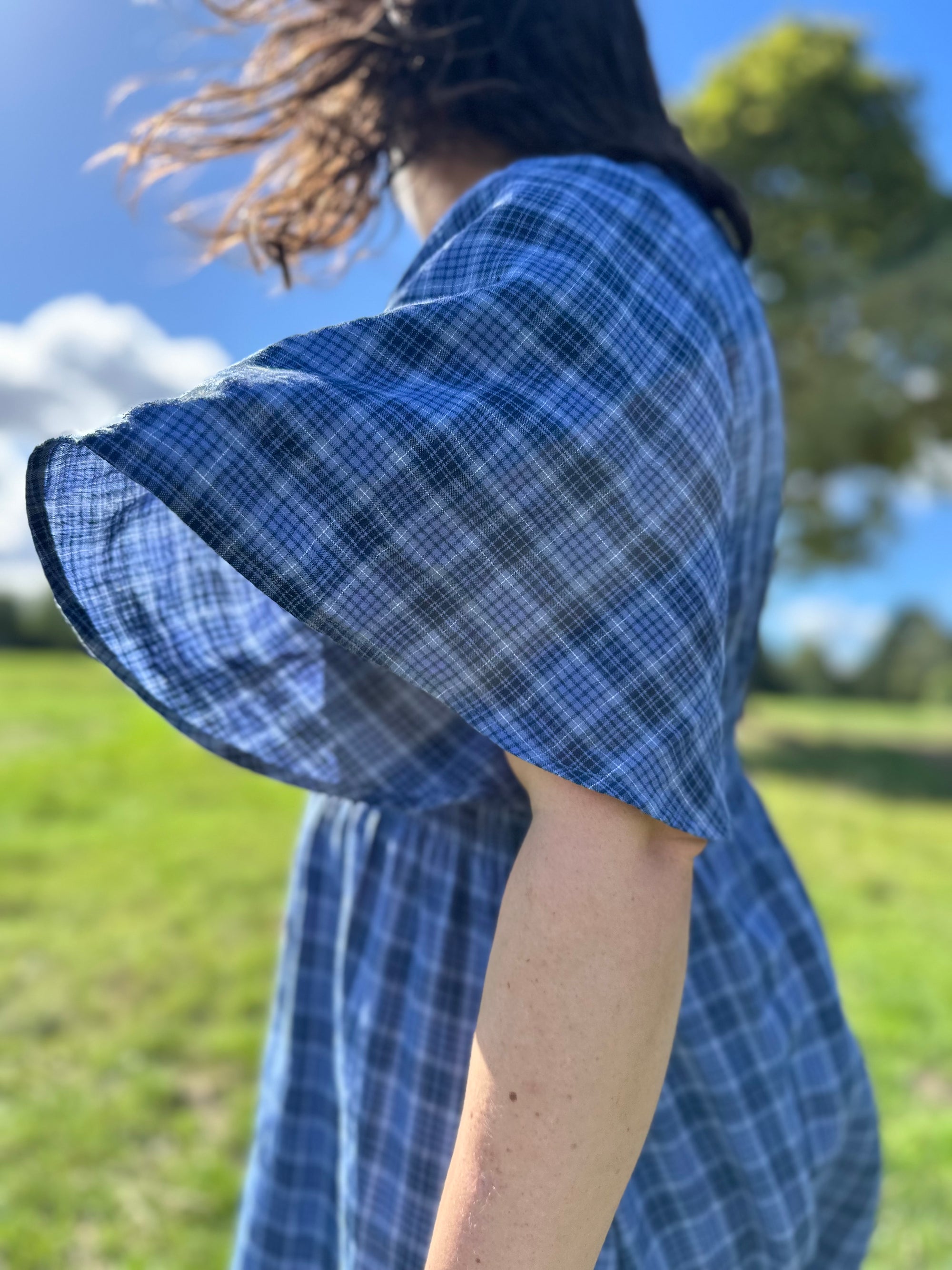Linen check garden dress size S 10/12 (ready to ship)
