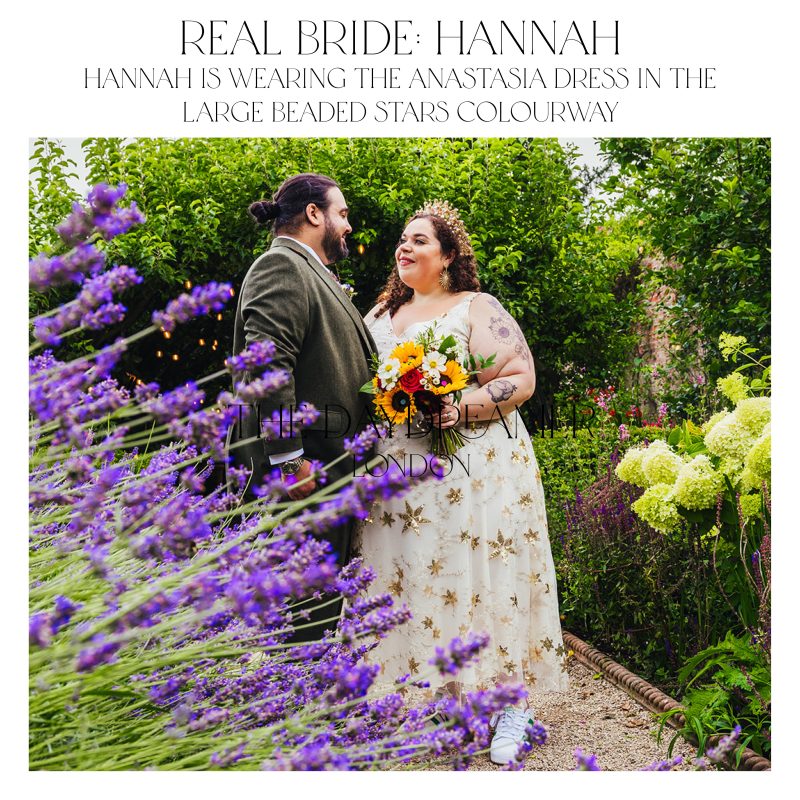 Real bride Hannah wearing the Anastasia in large stars
