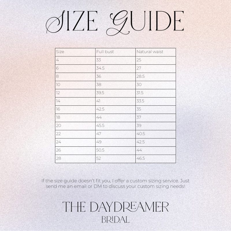 bridal size guide